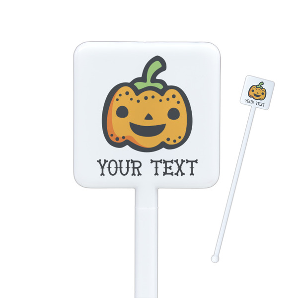 Custom Halloween Pumpkin Square Plastic Stir Sticks - Double Sided (Personalized)