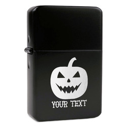 Halloween Pumpkin Windproof Lighter - Black - Double Sided & Lid Engraved (Personalized)