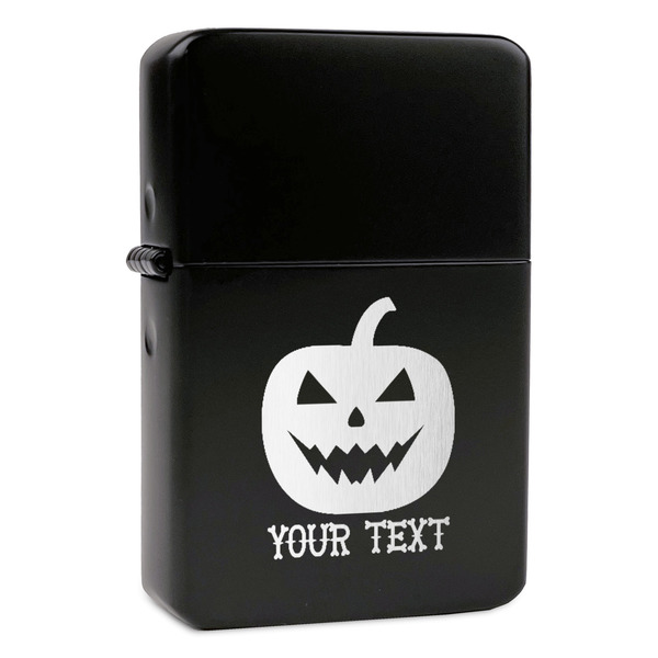 Custom Halloween Pumpkin Windproof Lighter - Black - Single Sided & Lid Engraved (Personalized)