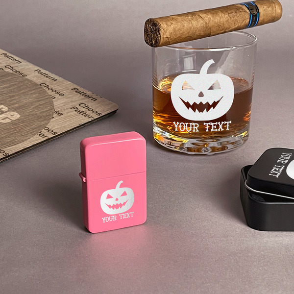 Halloween Pumpkin Windproof Lighters - Pink - In Context