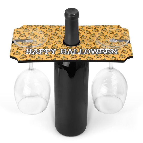Custom Halloween Pumpkin Wine Bottle & Glass Holder (Personalized)