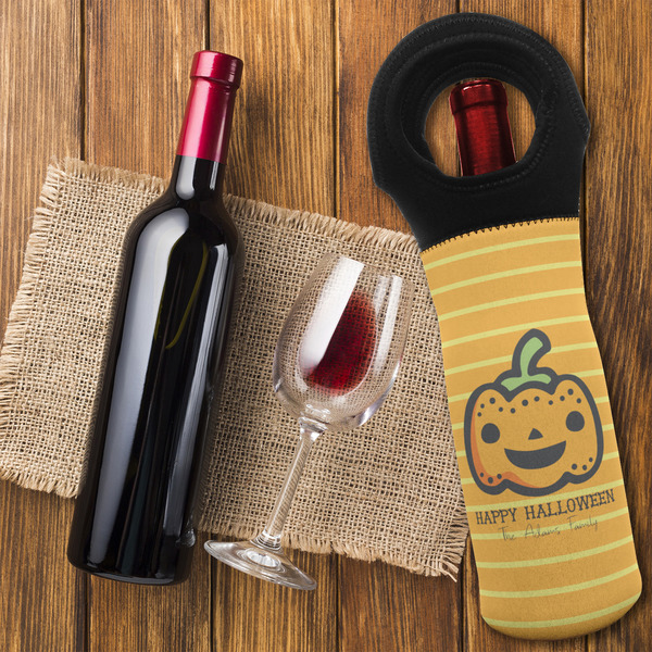 Halloween Pumpkin Wine Tote Bag - FLATLAY