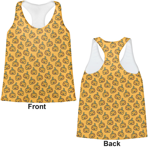 Halloween Pumpkin Womens Racerback Tank Tops - Medium - Front and Back