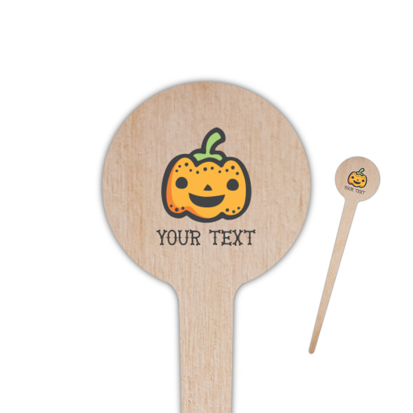 Custom Halloween Pumpkin 4" Round Wooden Food Picks - Single Sided (Personalized)