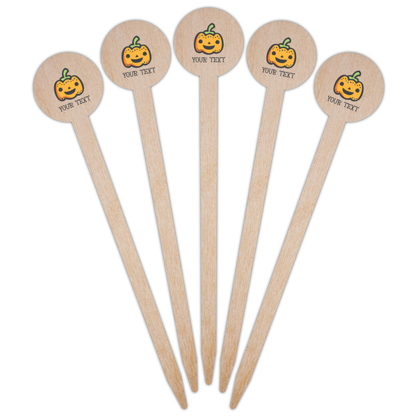 Halloween Pumpkin Wooden 6" Food Pick - Round - Fan View