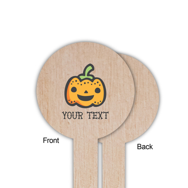 Halloween Pumpkin Wooden 6" Food Pick - Round - Single Sided - Front & Back