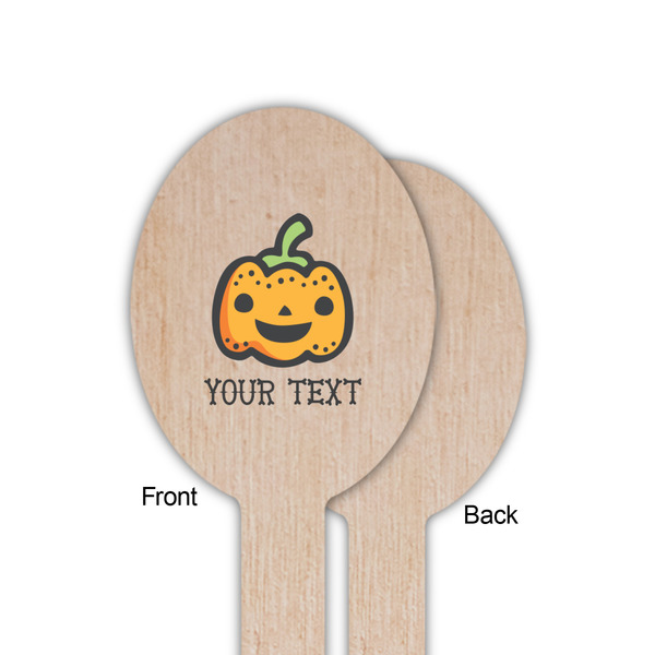 Halloween Pumpkin Wooden Food Pick - Oval - Single Sided - Front & Back