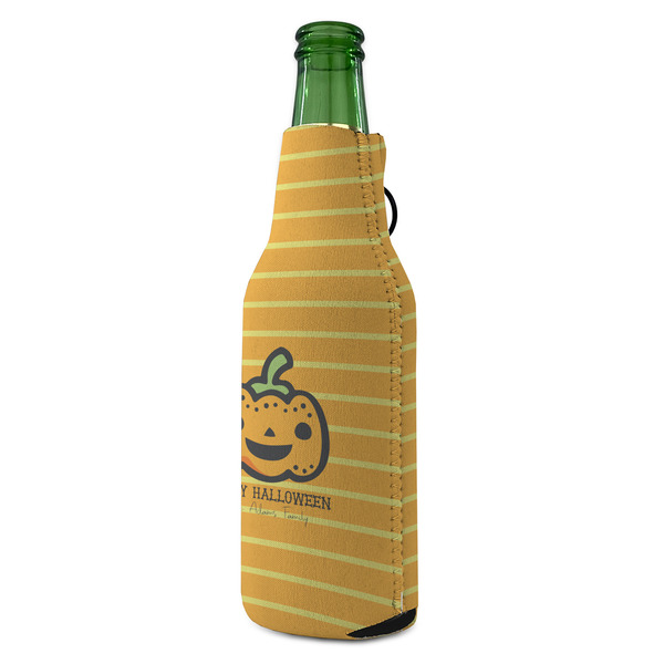 Halloween Pumpkin Zipper Bottle Cooler - ANGLE (bottle)