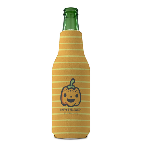 Halloween Pumpkin Zipper Bottle Cooler - FRONT (bottle)