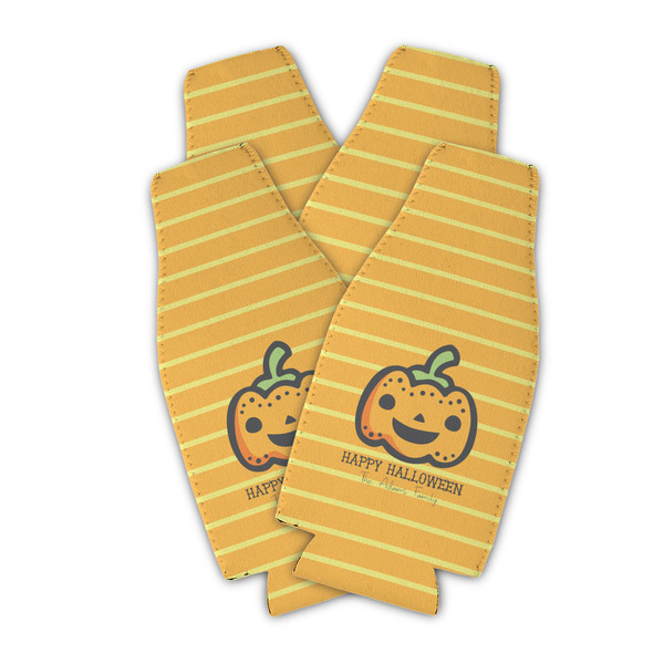 Custom Halloween Pumpkin Zipper Bottle Cooler - Set of 4 (Personalized)