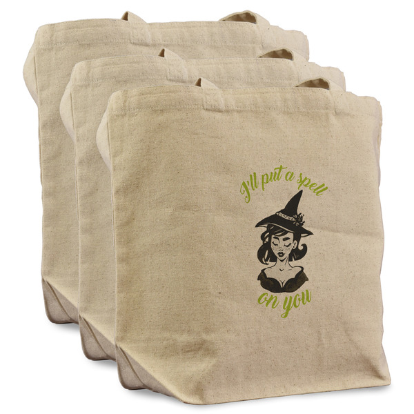 Custom Witches On Halloween Reusable Cotton Grocery Bags - Set of 3 (Personalized)