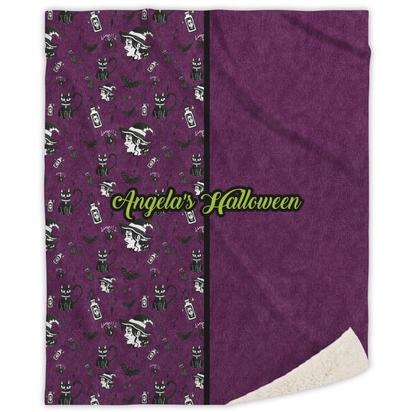 Custom Witches On Halloween Sherpa Throw Blanket (Personalized)