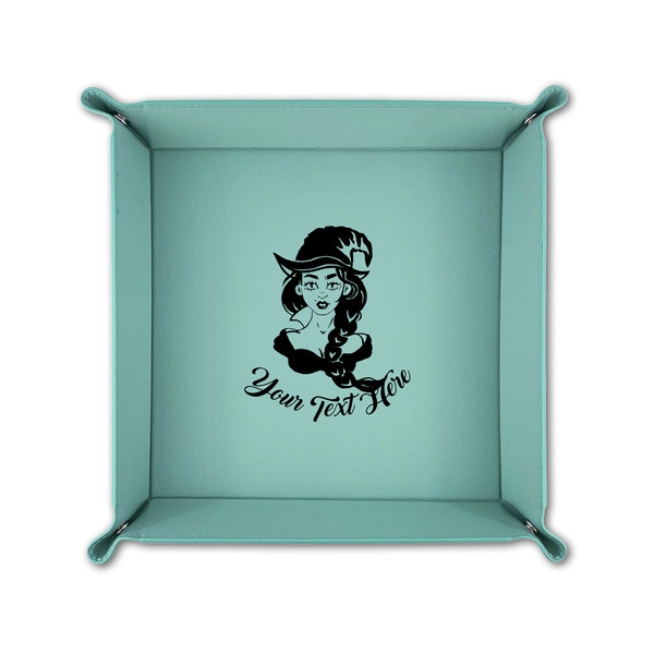 Witches On Halloween 6" x 6" Teal Leatherette Snap Up Tray - FOLDED UP