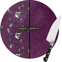 Witches On Halloween Round Glass Cutting Board - Small (Personalized)