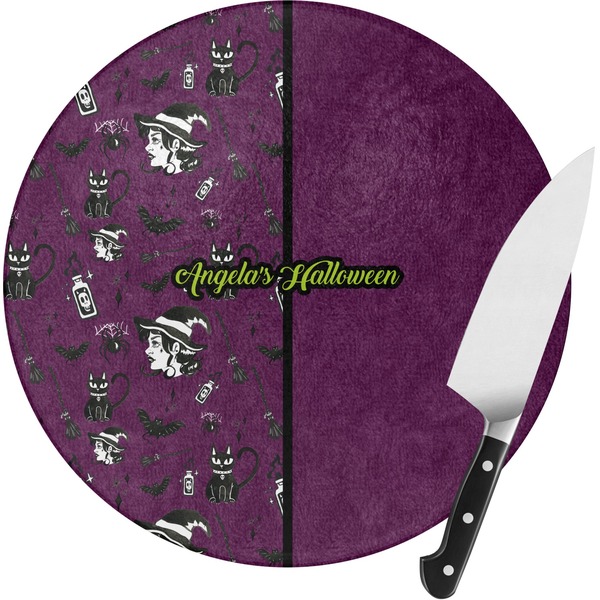 Custom Witches On Halloween Round Glass Cutting Board - Small (Personalized)