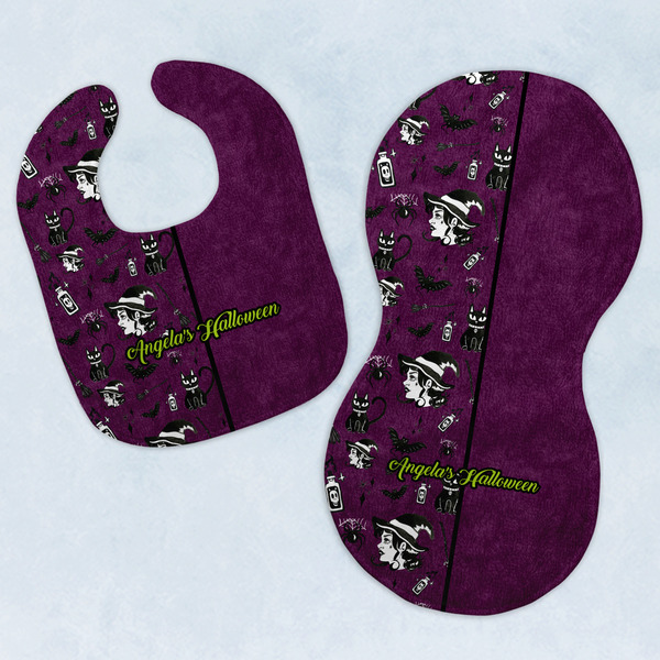 Custom Witches On Halloween Baby Bib & Burp Set w/ Name or Text