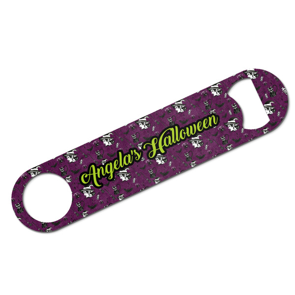 Custom Witches On Halloween Bar Bottle Opener - White w/ Name or Text
