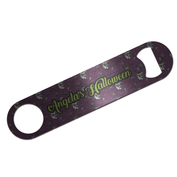 Custom Witches On Halloween Bar Bottle Opener - Silver w/ Name or Text
