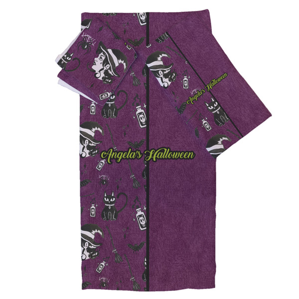 Custom Witches On Halloween Bath Towel Set - 3 Pcs (Personalized)