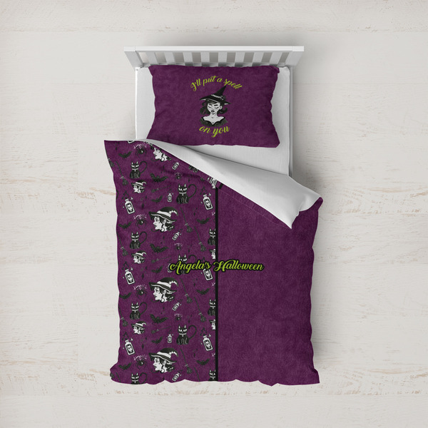 Custom Witches On Halloween Duvet Cover Set - Twin (Personalized)
