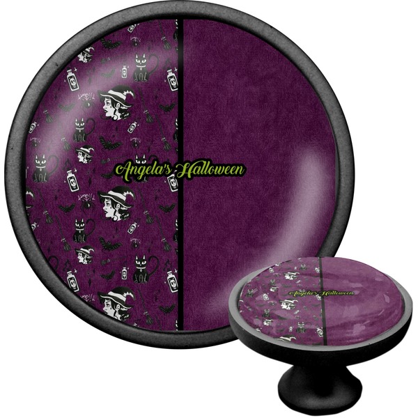 Custom Witches On Halloween Cabinet Knob (Black) (Personalized)