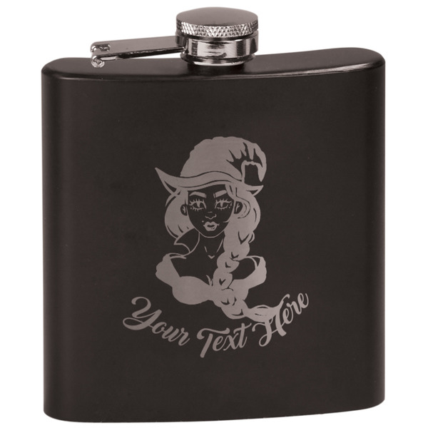 Custom Witches On Halloween Black Flask Set (Personalized)