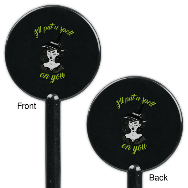 Witches On Halloween Black Plastic 5.5" Stir Stick - Double Sided - Round - Front & Back