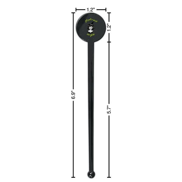 Witches On Halloween Black Plastic 7" Stir Stick - Round - Dimensions