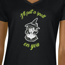 Witches On Halloween Women's V-Neck T-Shirt - Black - Medium (Personalized)