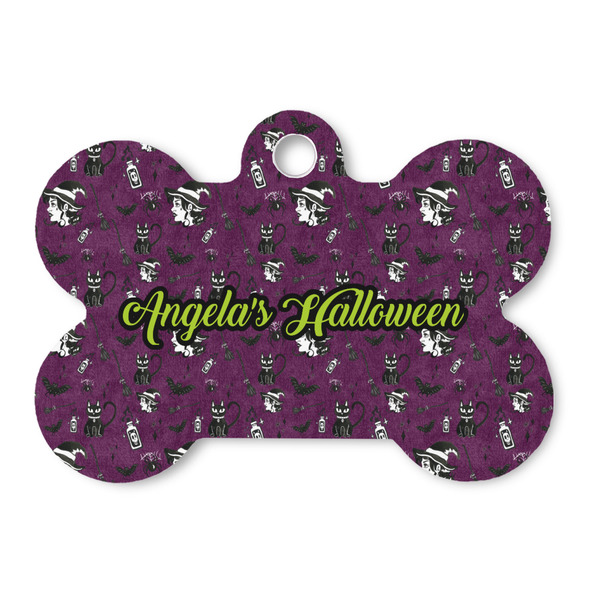 Custom Witches On Halloween Bone Shaped Dog ID Tag (Personalized)