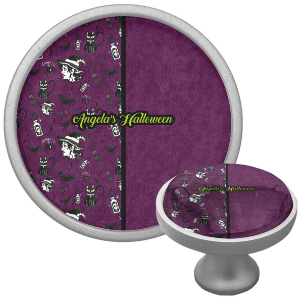 Witches On Halloween Cabinet Knob - Nickel - Multi Angle