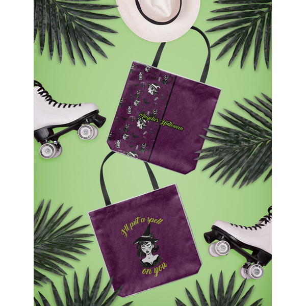 Witches On Halloween Canvas Tote Lifestyle Front and Back- 13x13