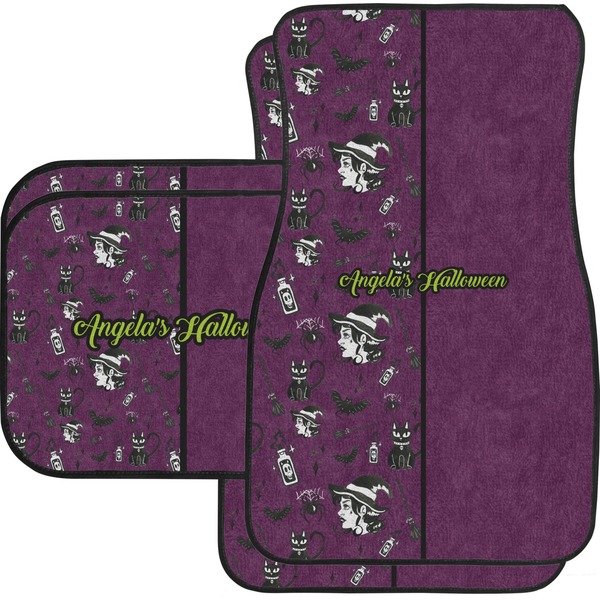 Custom Witches On Halloween Car Floor Mats Set - 2 Front & 2 Back (Personalized)