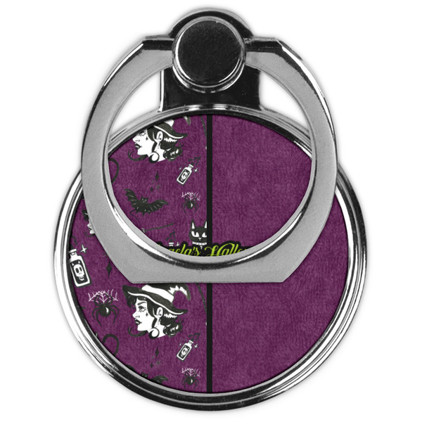 Witches On Halloween Cell Phone Ring Stand & Holder - Front (Collapsed)