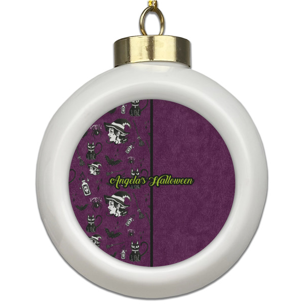 Custom Witches On Halloween Ceramic Ball Ornament (Personalized)