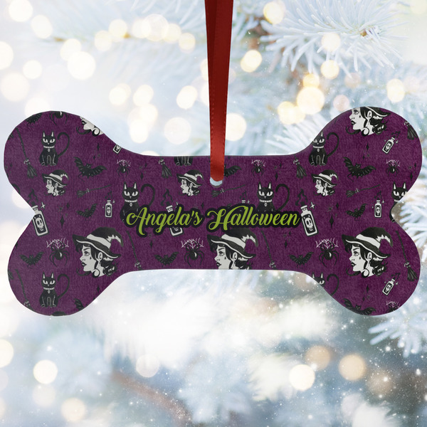 Custom Witches On Halloween Ceramic Dog Ornament w/ Name or Text