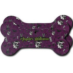 Witches On Halloween Ceramic Dog Ornament - Front & Back w/ Name or Text