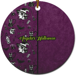 Witches On Halloween Round Ceramic Ornament w/ Name or Text