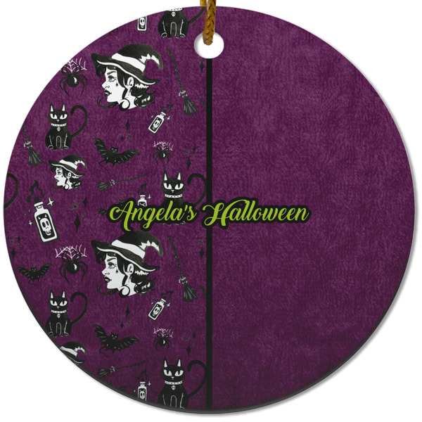 Custom Witches On Halloween Round Ceramic Ornament w/ Name or Text