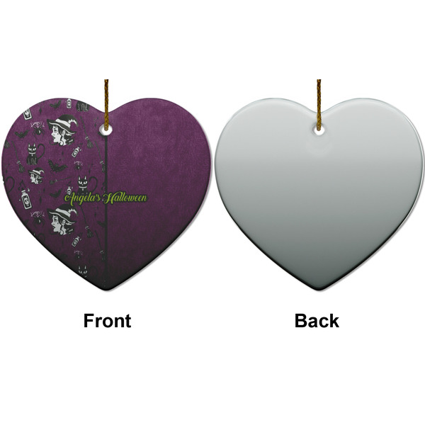 Witches On Halloween Ceramic Flat Ornament - Heart Front & Back (APPROVAL)