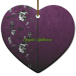 Witches On Halloween Heart Ceramic Ornament w/ Name or Text