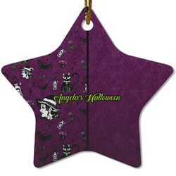 Witches On Halloween Star Ceramic Ornament w/ Name or Text