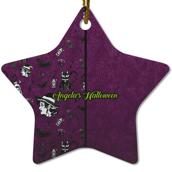 Custom Witches On Halloween Star Ceramic Ornament w/ Name or Text