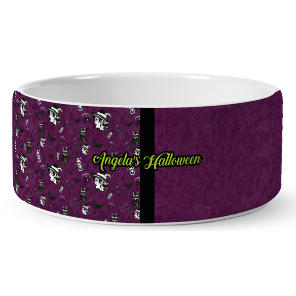 Custom Witches On Halloween Ceramic Dog Bowl (Personalized)