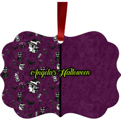 Witches On Halloween Metal Frame Ornament - Double Sided w/ Name or Text