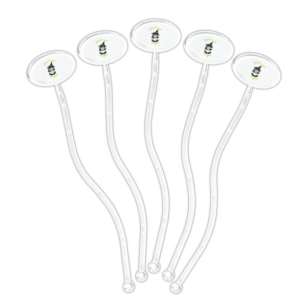 Witches On Halloween Clear Plastic 7" Stir Stick - Oval - Fan