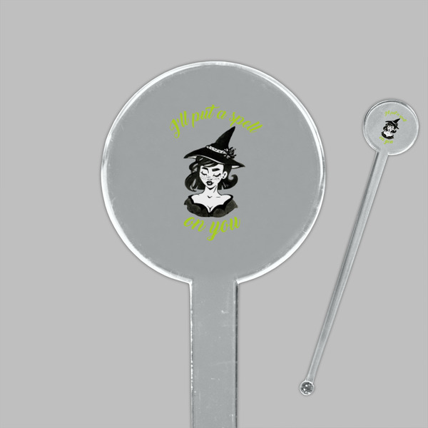 Witches On Halloween Clear Plastic 7" Stir Stick - Round - Closeup