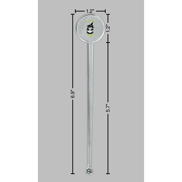 Witches On Halloween Clear Plastic 7" Stir Stick - Round - Dimensions