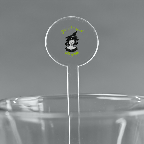 Custom Witches On Halloween 7" Round Plastic Stir Sticks - Clear (Personalized)
