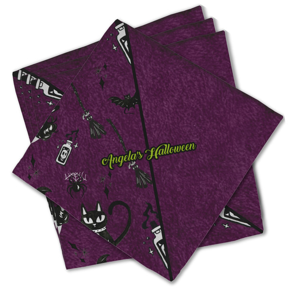 Custom Witches On Halloween Cloth Cocktail Napkins - Set of 4 w/ Name or Text